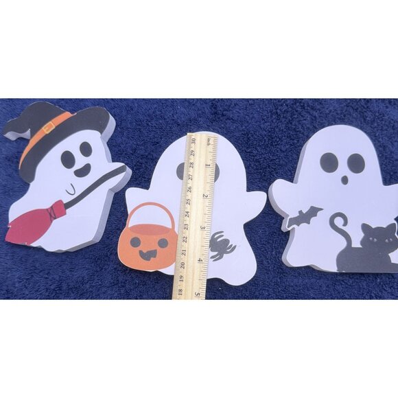 Set Of 3 Halloween Ghost Shaped Decorations With Witch Hat Pumpkin Basket & Cat - Picture 4 of 4